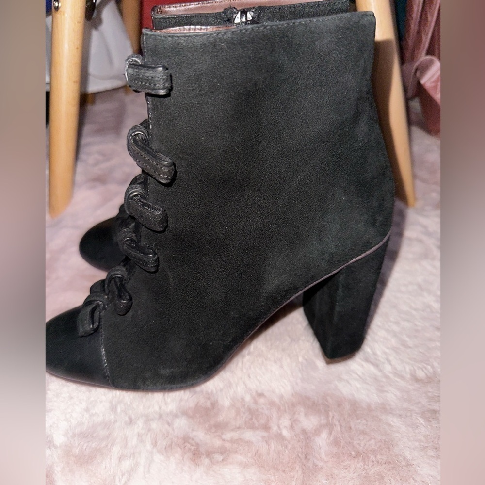 See By Chloe black leather bow front leather block heel booties ankle boot 37.5 - Picture 6 of 16